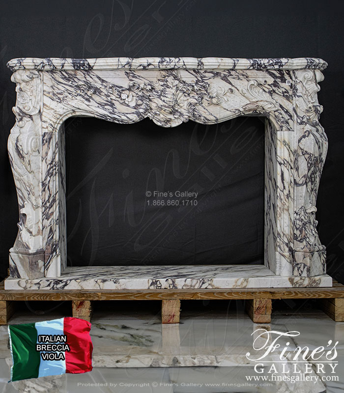 Marble Fireplaces  - Breche Violette Ornate Louis XV Fireplace Mantel - MFP-2224