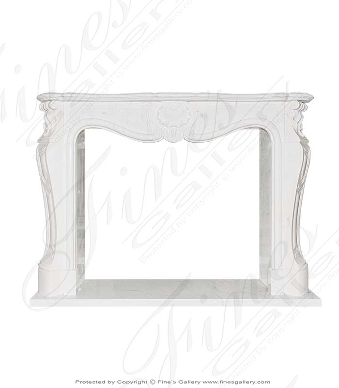 Clean French Marble Fireplace Mantel with Shell Motif