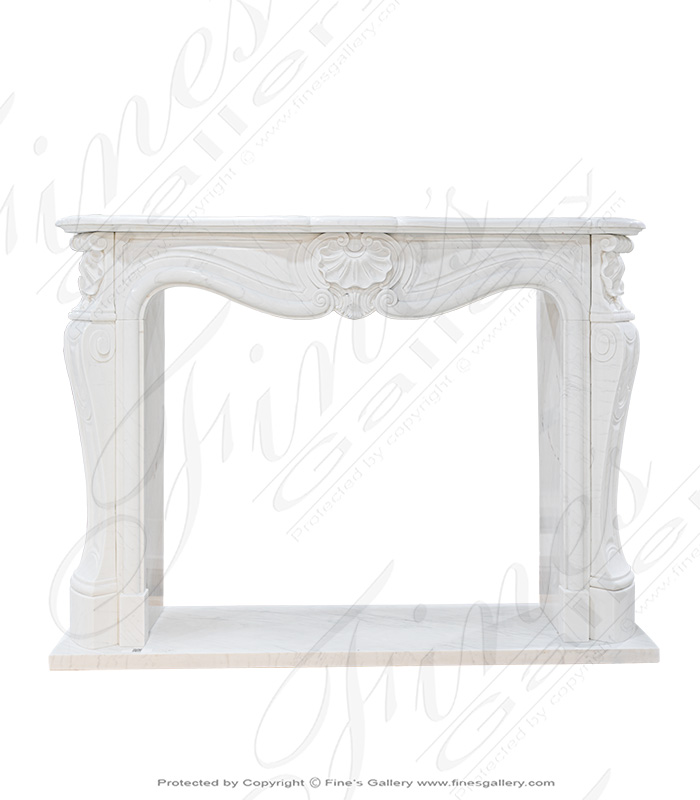 Marble Fireplaces  - Clean French Marble Fireplace Mantel With Shell Motif - MFP-2253