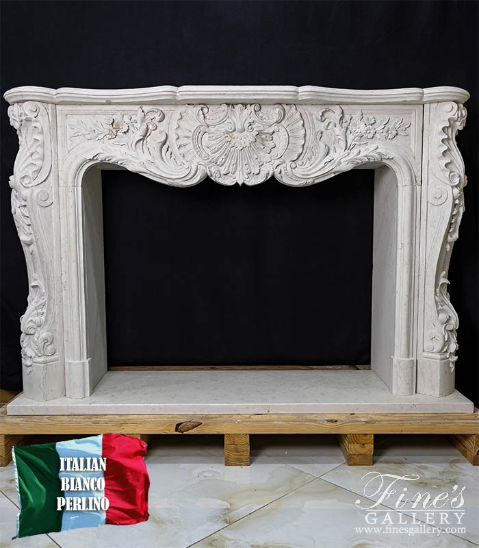Marble Fireplaces  - Exotic Italian Bianco Perlino Marble French Versailles Fireplace Mantel - MFP-2270
