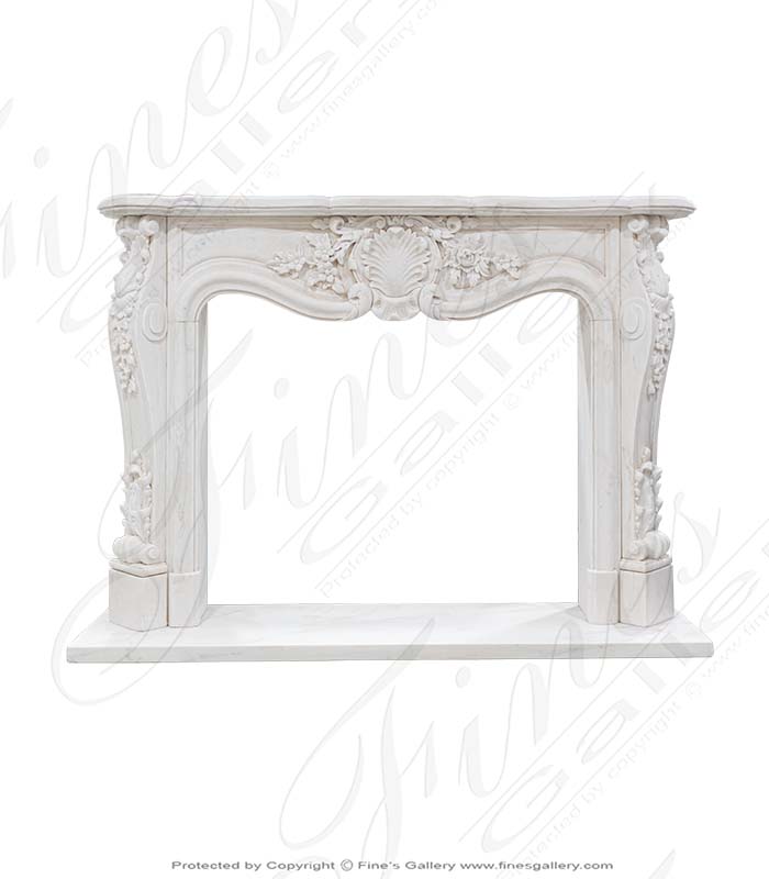 Marble Fireplaces  - Shell Motif And Floral Garland French Marble Mantel - MFP-2292