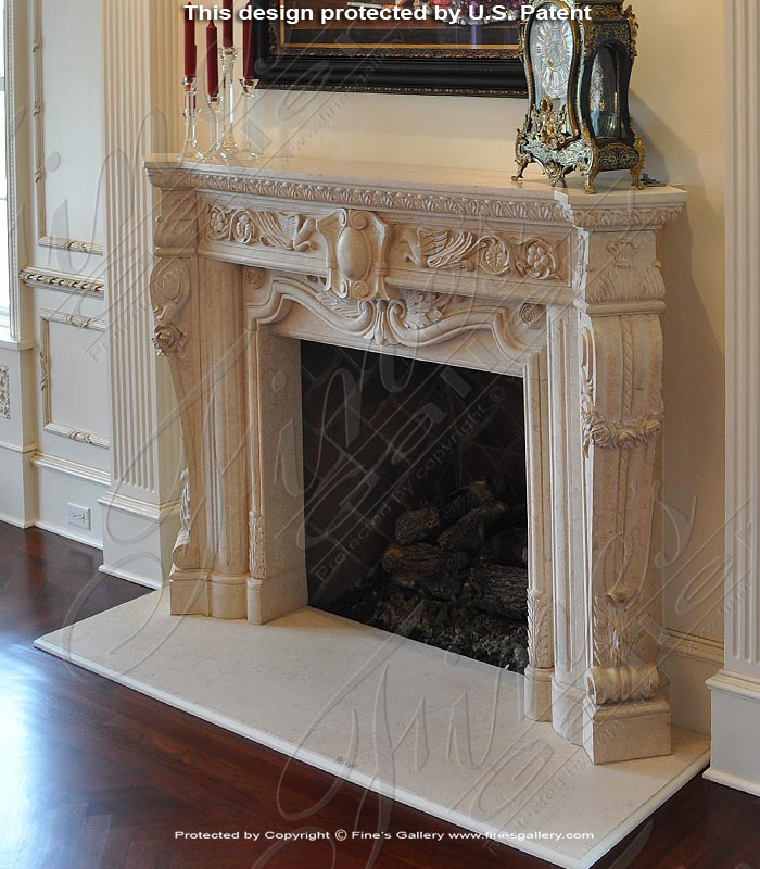 Marble Fireplaces  - Louis XV Ornate Mantel In Galala Marble - MFP-229