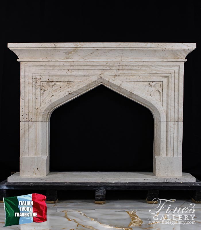Marble Fireplaces  - Tudor Style Mantel In Italian Ivory Travertine - MFP-2307
