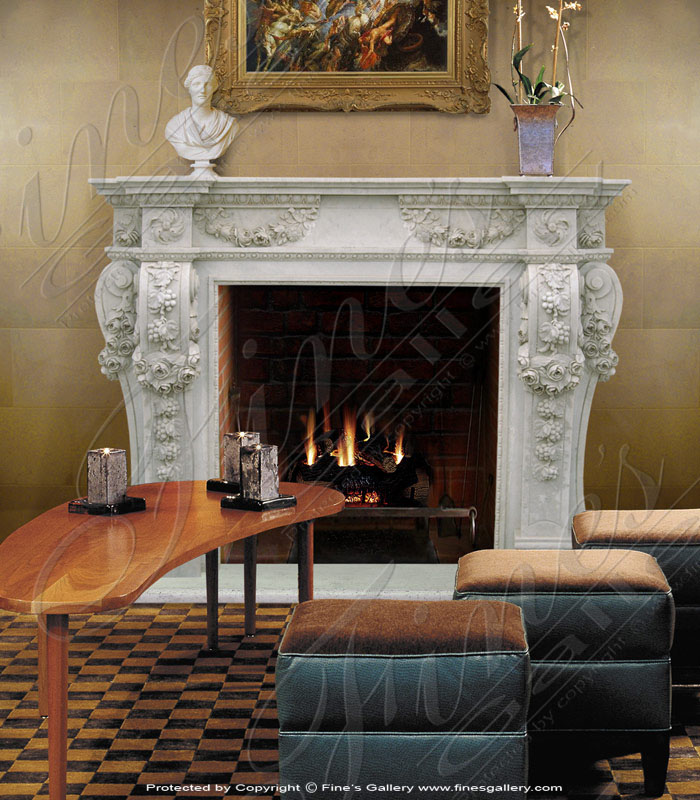 Marble Fireplaces  - Floral Garlands Marble Mantel - MFP-230