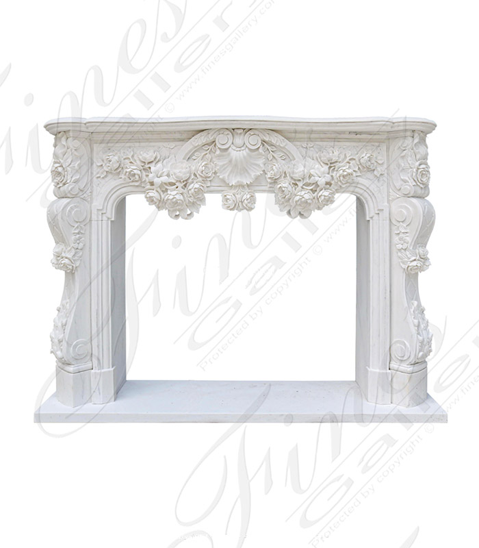 Ornate French Marble Fireplace with Rose Garlands in Deep Relief