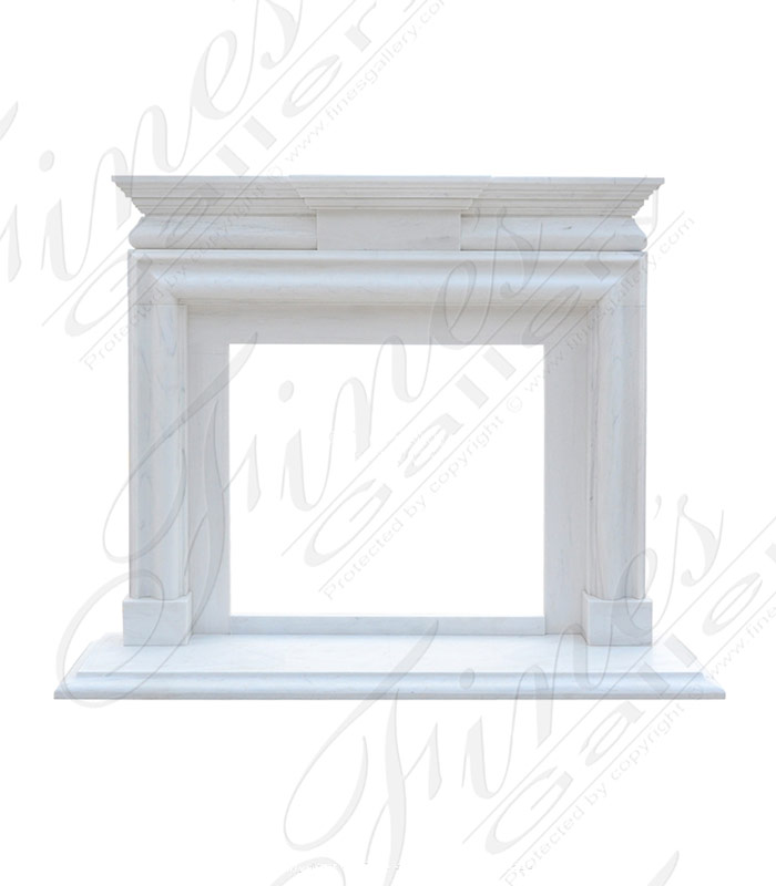 Marble Fireplaces  - Modern Bolection Style White Marble Fireplace Mantel With Shelf - MFP-2481