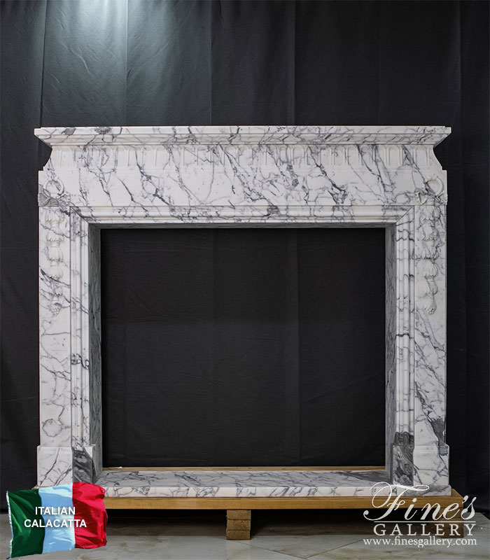 Rare Italian Calacatta Marble Fireplace Mantel 