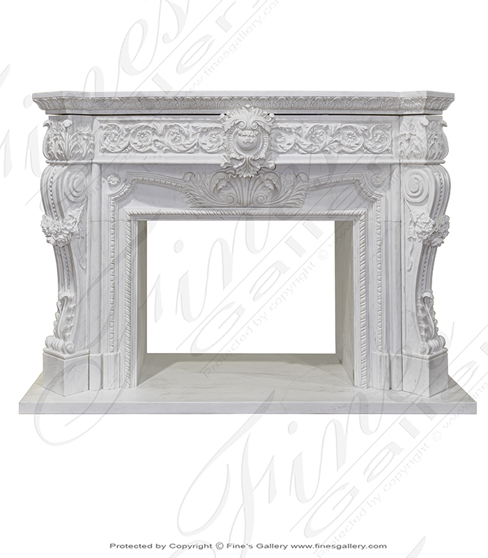 Marble Fireplaces  - Elaborate Italian Style Mantel With Deep Relief  - MFP-2413