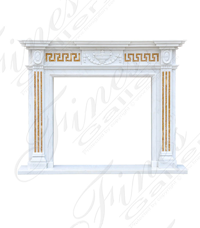Marble Fireplaces  - NeoClassical Italian Marble Mantelpiece With Greek Key Apron - MFP-2435