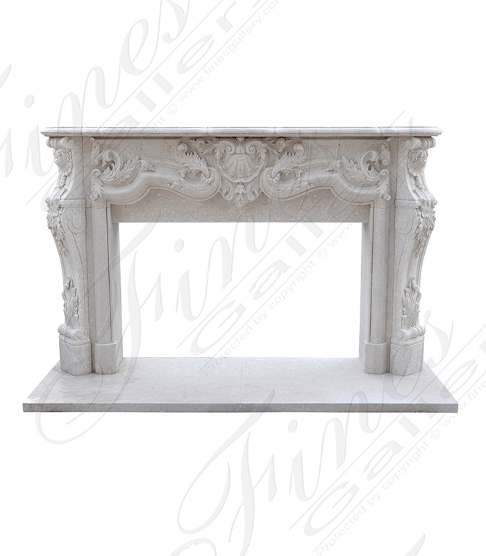 Marble Fireplaces  - King Rococo Mantel In Italian Botticino Marble - MFP-2442