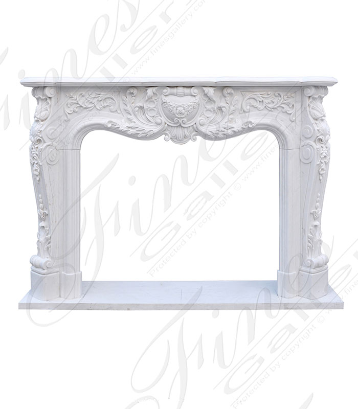 Ornate Hand Carved Rococo Statuary White Marble Fireplace Mantel