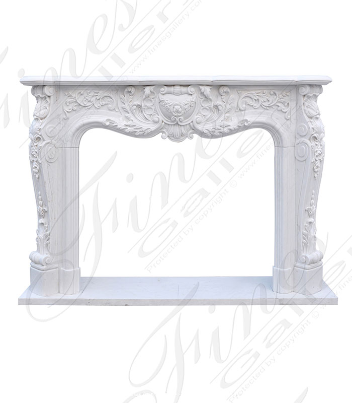 Marble Fireplaces  - Ornate Hand Carved Rococo Statuary White Marble Fireplace Mantel - MFP-2471