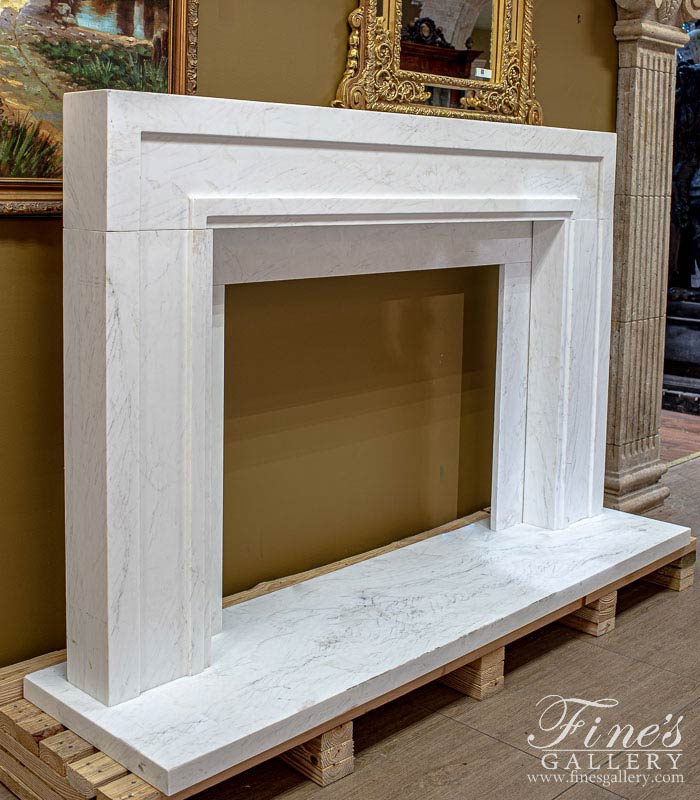 Marble Fireplaces  - Contemporary Style Statuary White Marble Fireplace Mantel - MFP-2478