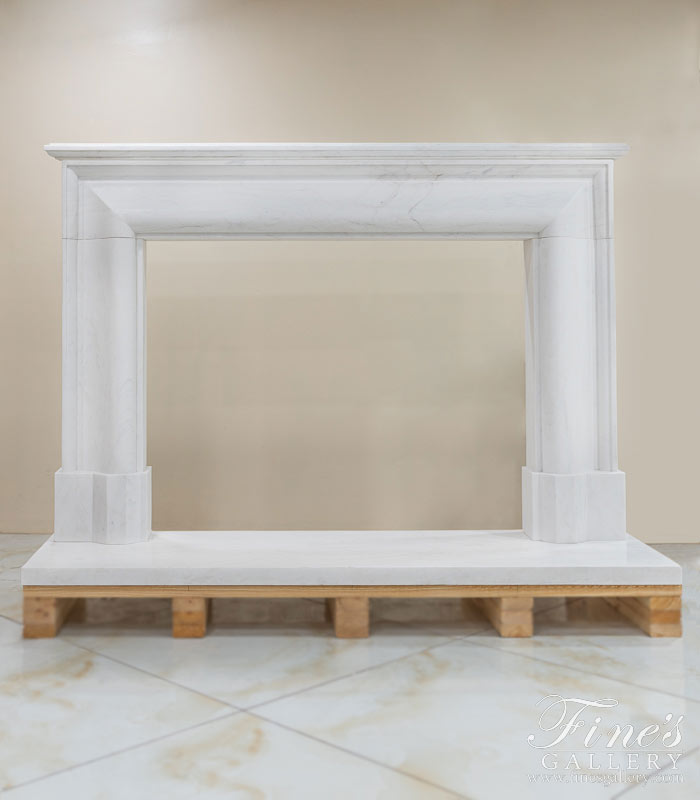 Modern Bolection Style White Marble Fireplace Mantel With Shelf