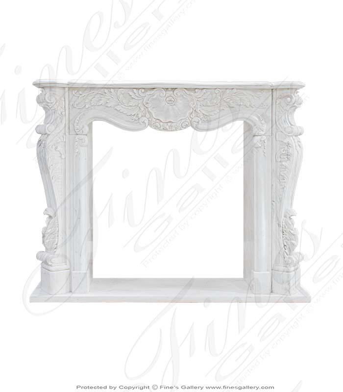 Marble Fireplaces  - Ornate French Style Mantel In Statuary White Marble - MFP-2482