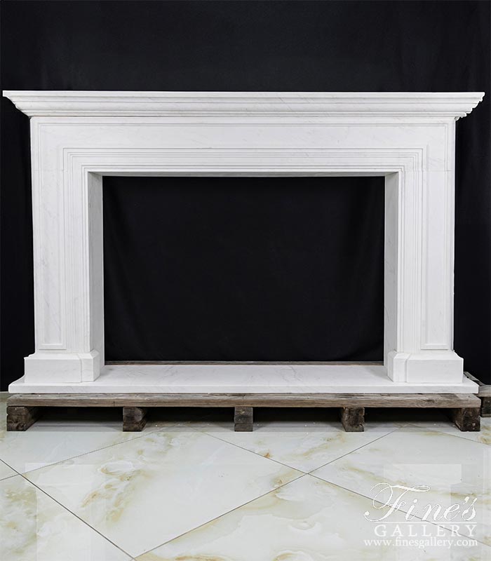 Oversized Contemporary Fireplace Mantel in Light Statuary White Marble