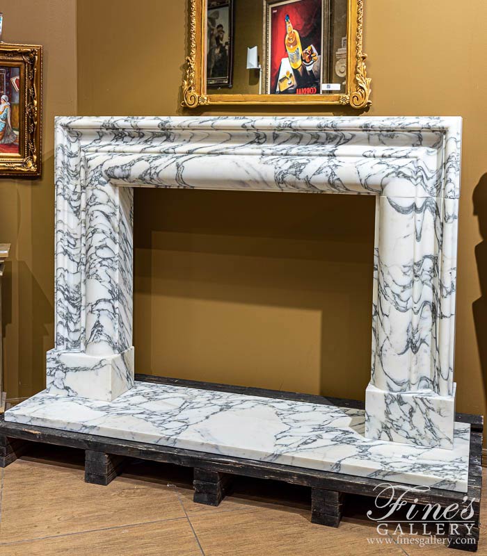Rare Bolection Style Fireplace Mantel in Italian Arabascato Calacatta Marble