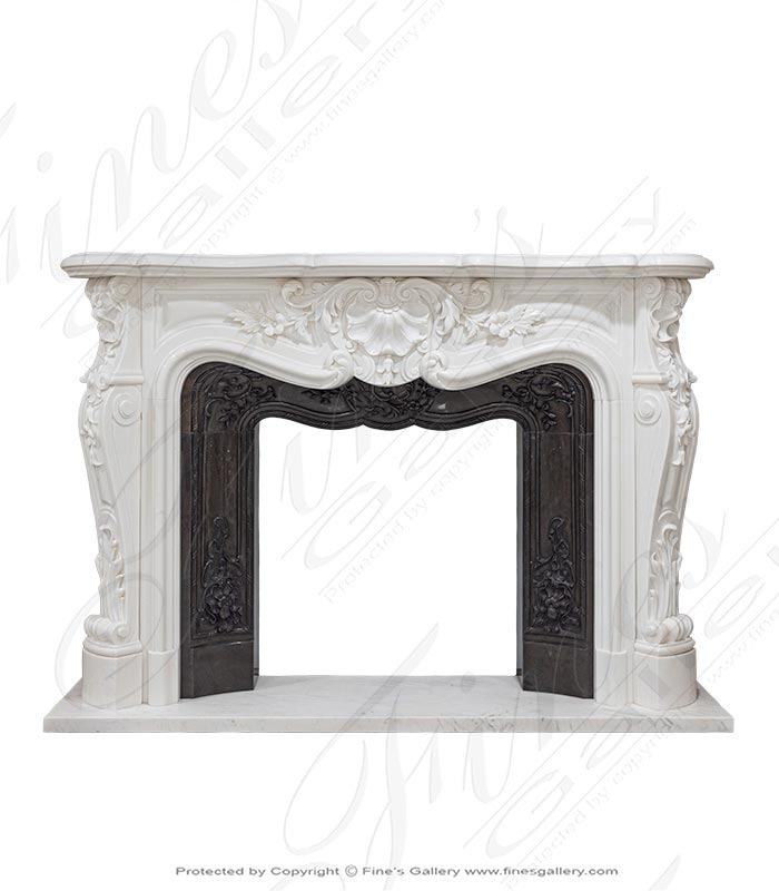 Marble Fireplaces  - French Mantel In Light Statuary Marble With Decorative Black Marble Insert - MFP-2528