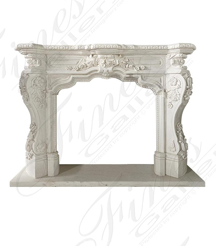 Highly Ornate Hand Carved Marble Fireplace Mantel in Statuary White Marble