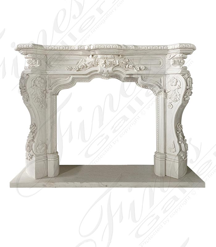 Marble Fireplaces  - Highly Ornate Hand Carved Marble Fireplace Mantel In Statuary White Marble - MFP-2529