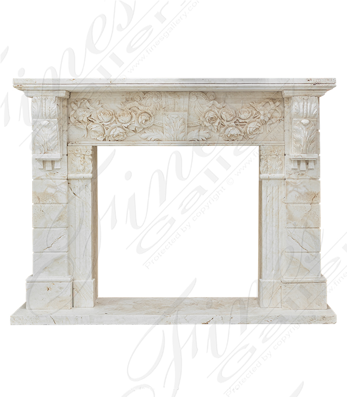 Rose Garland Mantel with Deep Relief Work in Italian Ivory Travertine
