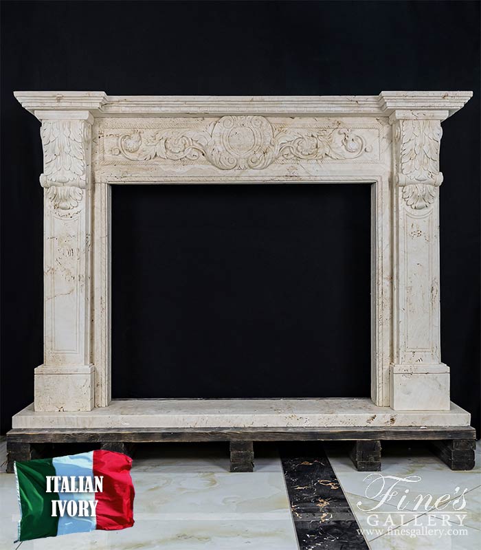 Marble Fireplaces  - Floral Scrollwork Mantel In Italian Ivory Travertine - MFP-2539