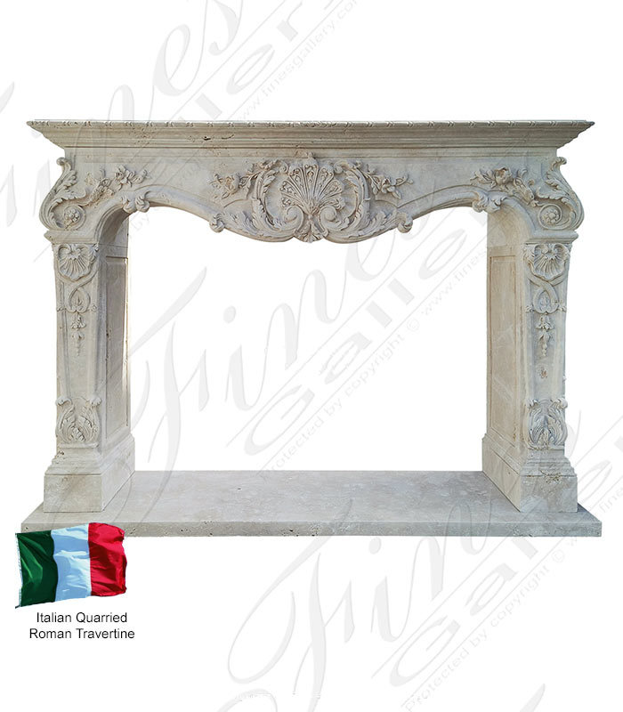 Rare Ornately Carved Mantel in Italian Roman Travertine