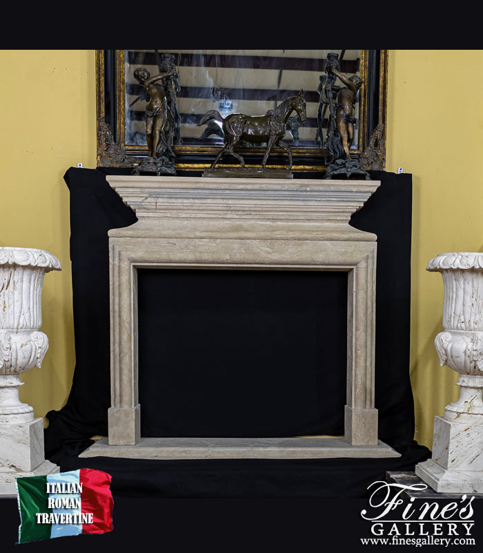 Marble Fireplaces  - Bolection Style Mantel With Sleek Shelf In Italian Roman Travertine - MFP-2593