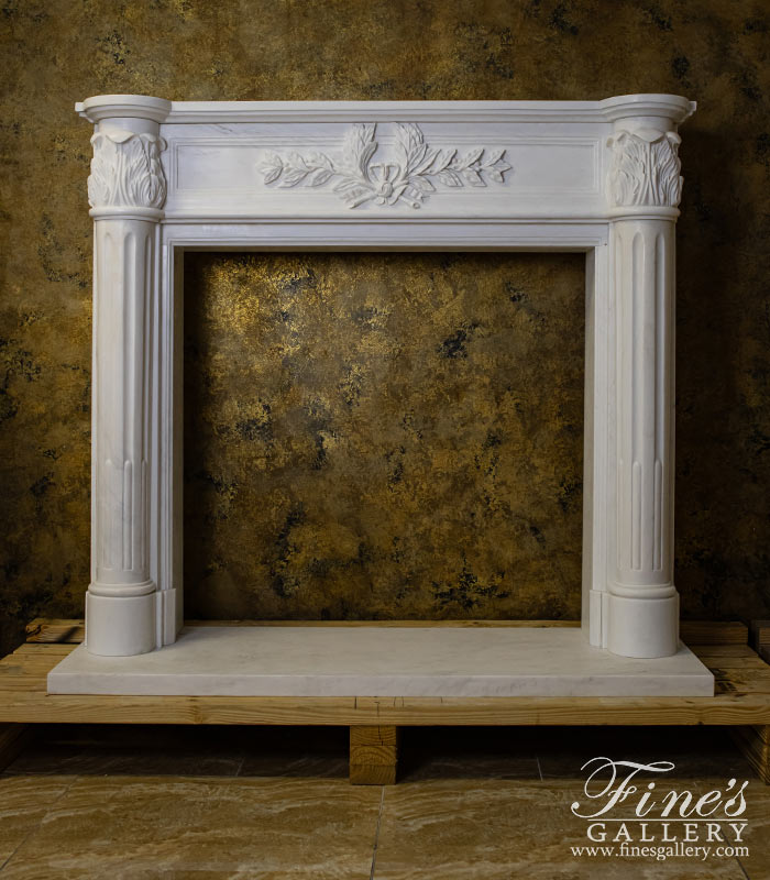 Marble Fireplaces  - English Regency Columned Mantel In Statuary Marble - MFP-2606