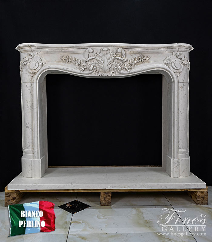 Marble Fireplaces  - Louis VI French Style Mantel In Bianco Perlino Marble - MFP-2627