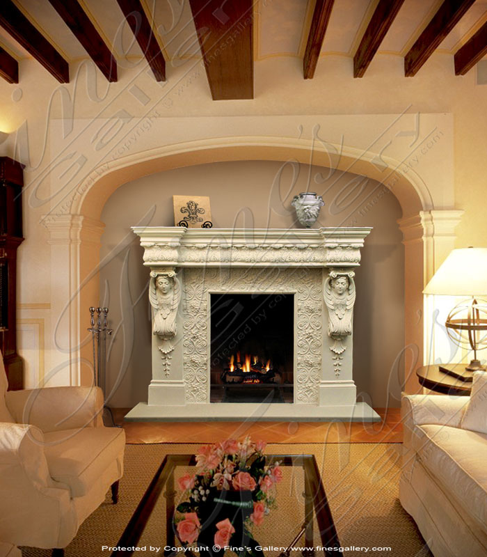1Marble Fireplaces  - Sandstone Marble Fireplace - MFP-277