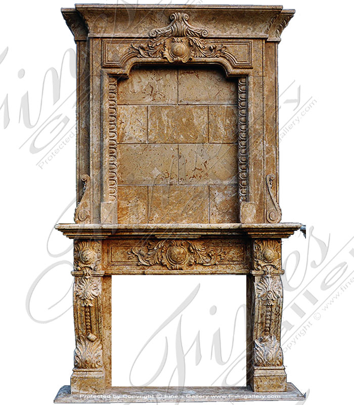 Marble Fireplaces  - Luxurious Ornate Marble Lion Over Mantel - MFP-1174
