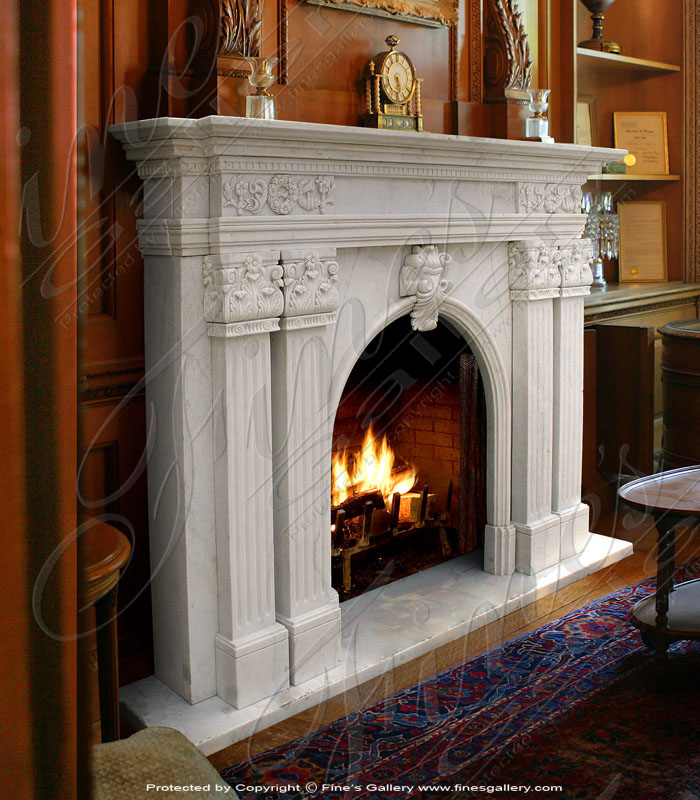 Marble Fireplaces  - White Marble Fireplace - MFP-414