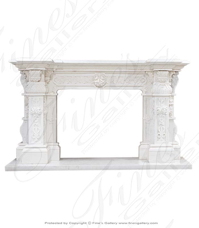 Ornate Italian Renaissance Marble Fireplace
