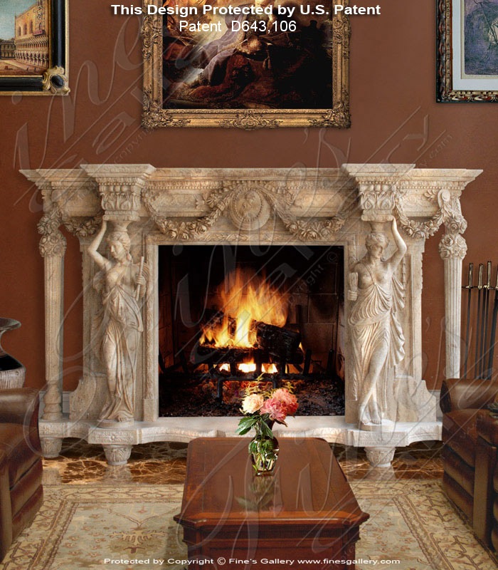 Search Result For Marble Fireplaces  - Greco Roman Caryatids Marble Fireplace - MFP-1554