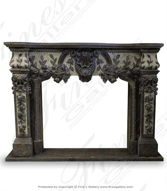 Marble Fireplaces  - Black & White Rose Marble Fireplace - MFP-540
