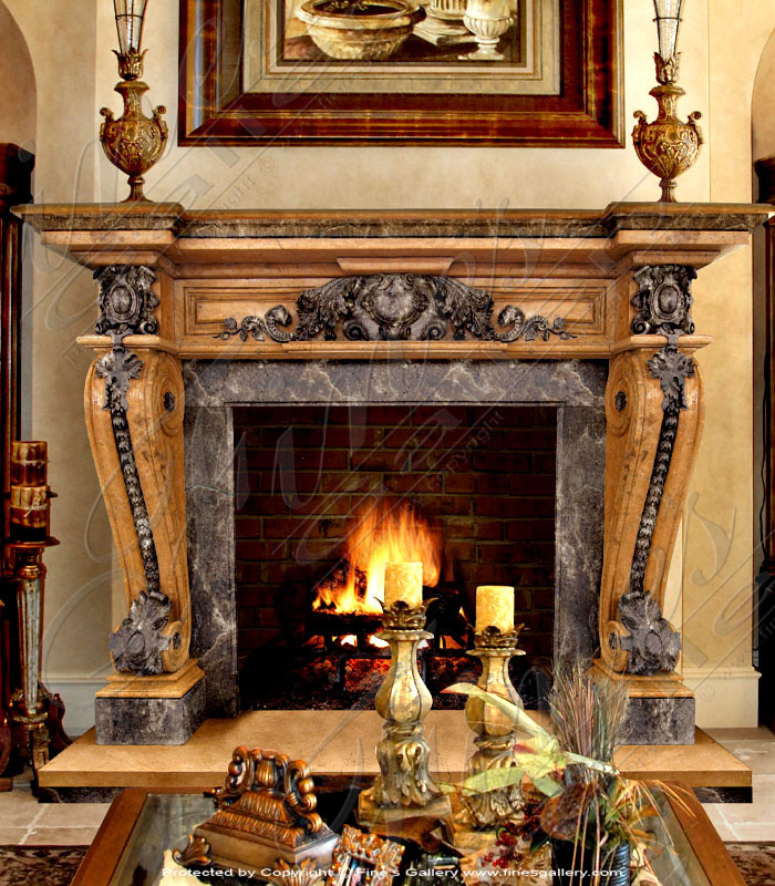 Marble Fireplaces  - Two Toned Ornate Style Marble Fireplace - MFP-895