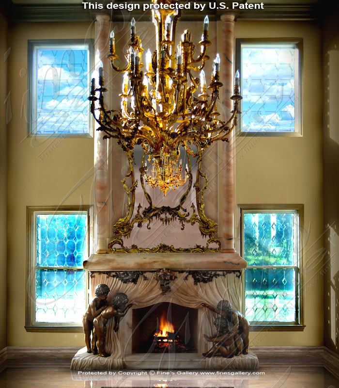 Marble Fireplaces  - Rosetta Marble And Bronze Fireplace - MFP-767