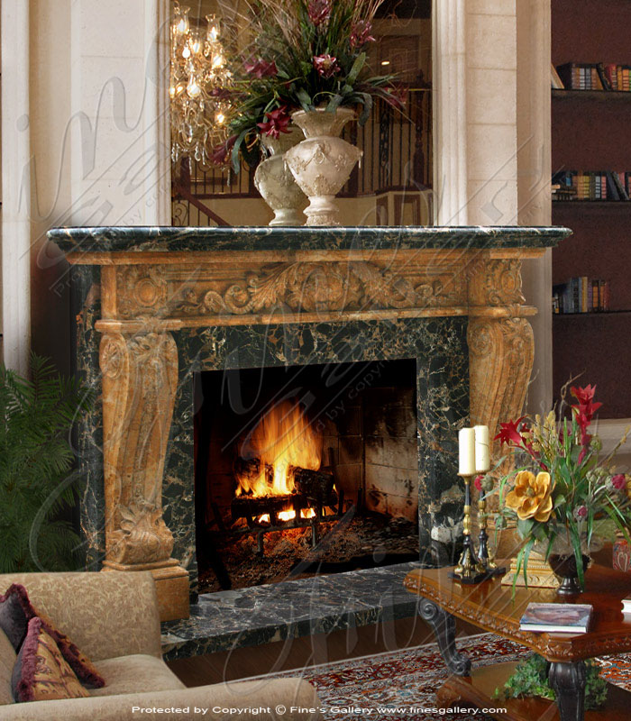 Marble Fireplaces  - Black And Gold Marble Fireplace - MFP-768