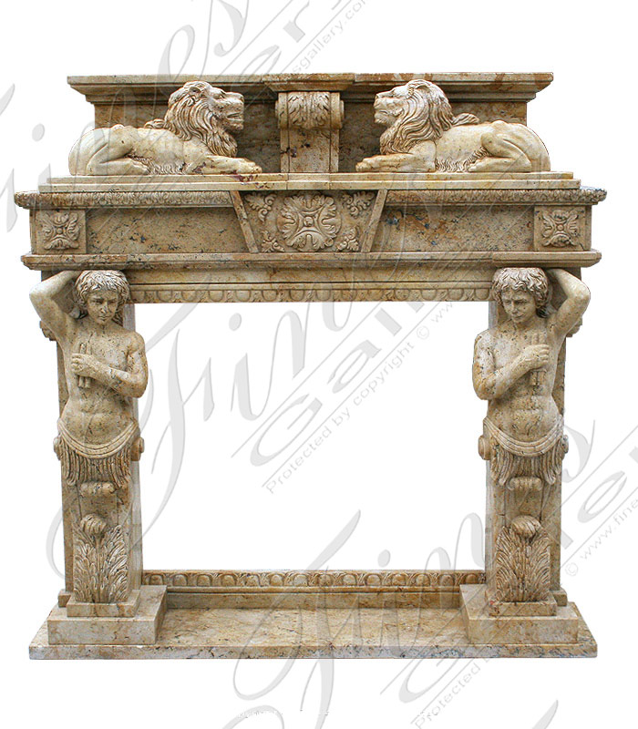 Marble Fireplaces  - White Marble Lions Fireplace - MFP-349