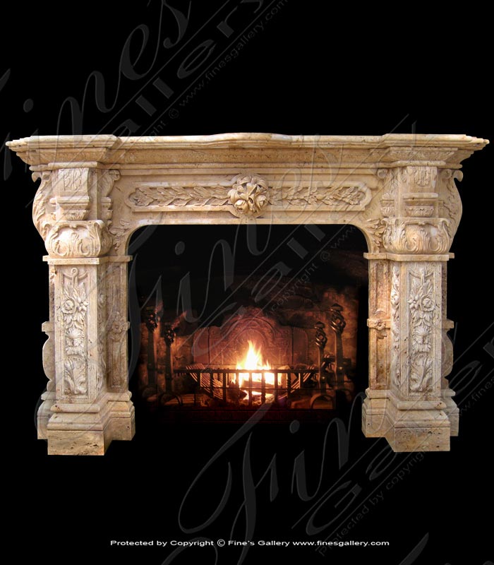 Marble Fireplaces  - Italian Travertino Scabas Masterpiece - MFP-1389