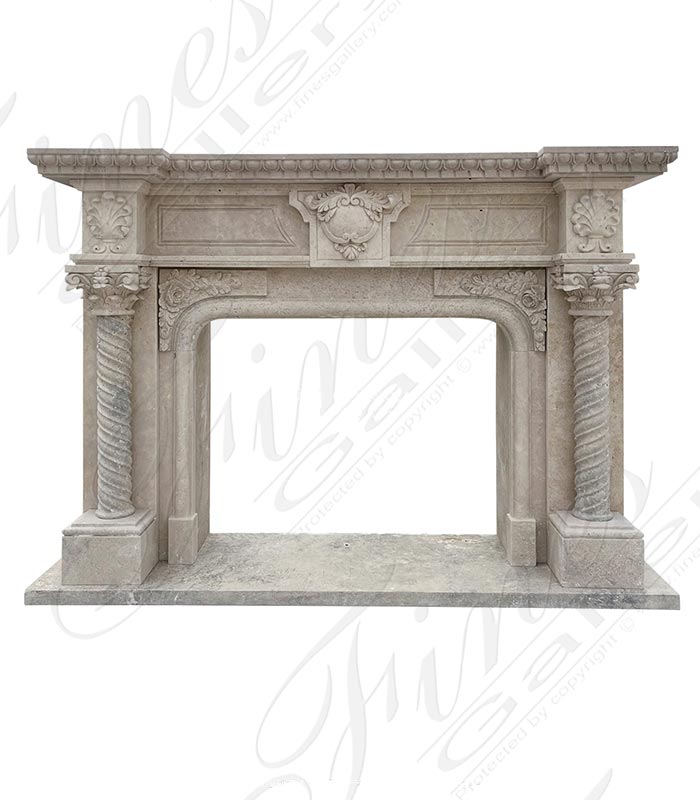 Marble Fireplaces  - Elegant Light Beige Travertine Fireplace Mantel - MFP-795