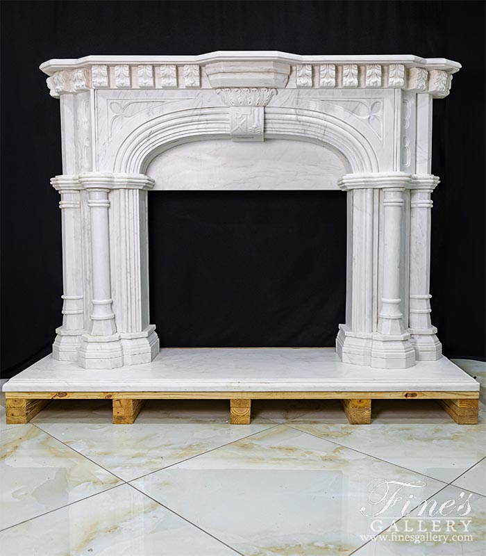 Majestic White Tudor Style Marble Fireplace Mantel