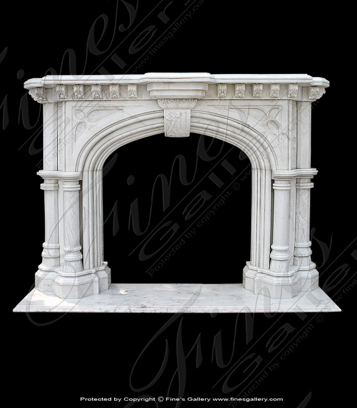 Marble Fireplaces  - Majestic White Tudor Style Marble Fireplace Mantel - MFP-817