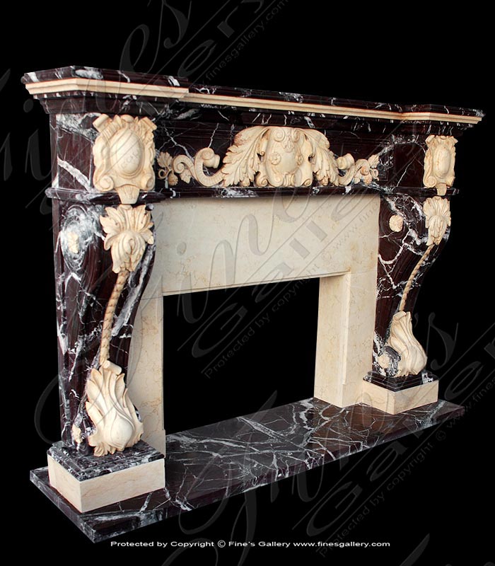 Marble Fireplaces  - Two Toned Ornate Style Marble Fireplace - MFP-895