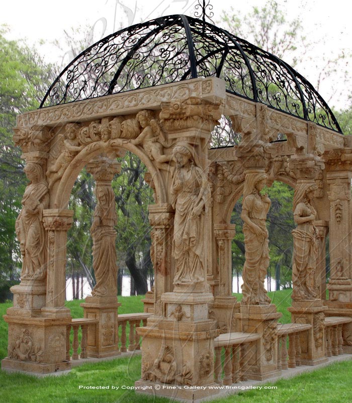 Marble Gazebos  - Ornate Statuary Marble Gazebo - MGZ-255