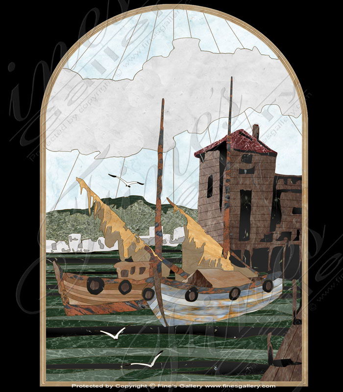 Marble Inlays  - Old Sailboats Marble Inlay - MID-015