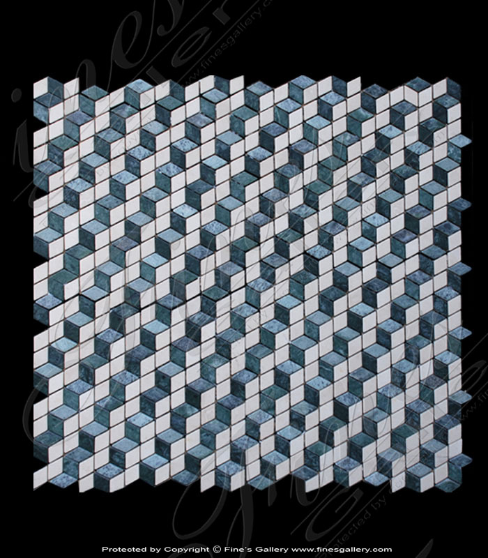 Marble Mosiacs  - Blue Cubic Marble Mosaic - MMT-037