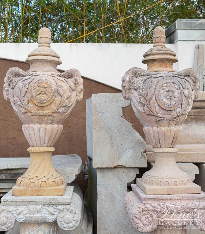 Marble Planters  - Tall Ornate Marble Planter Pair - MP-383