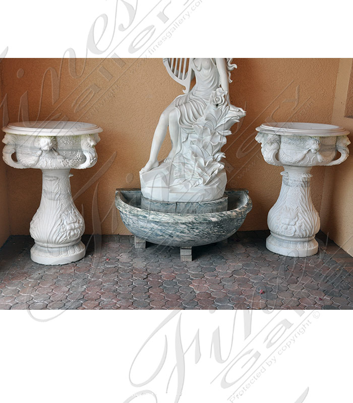 Marble Planters  - Marble & Bronze Urn Pair - MP-407